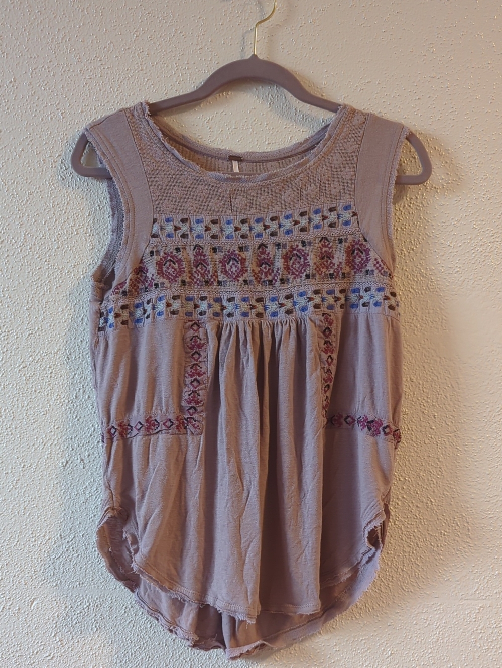 Free People Purple Embroidered Boho Sleeveless Blouse Size Small